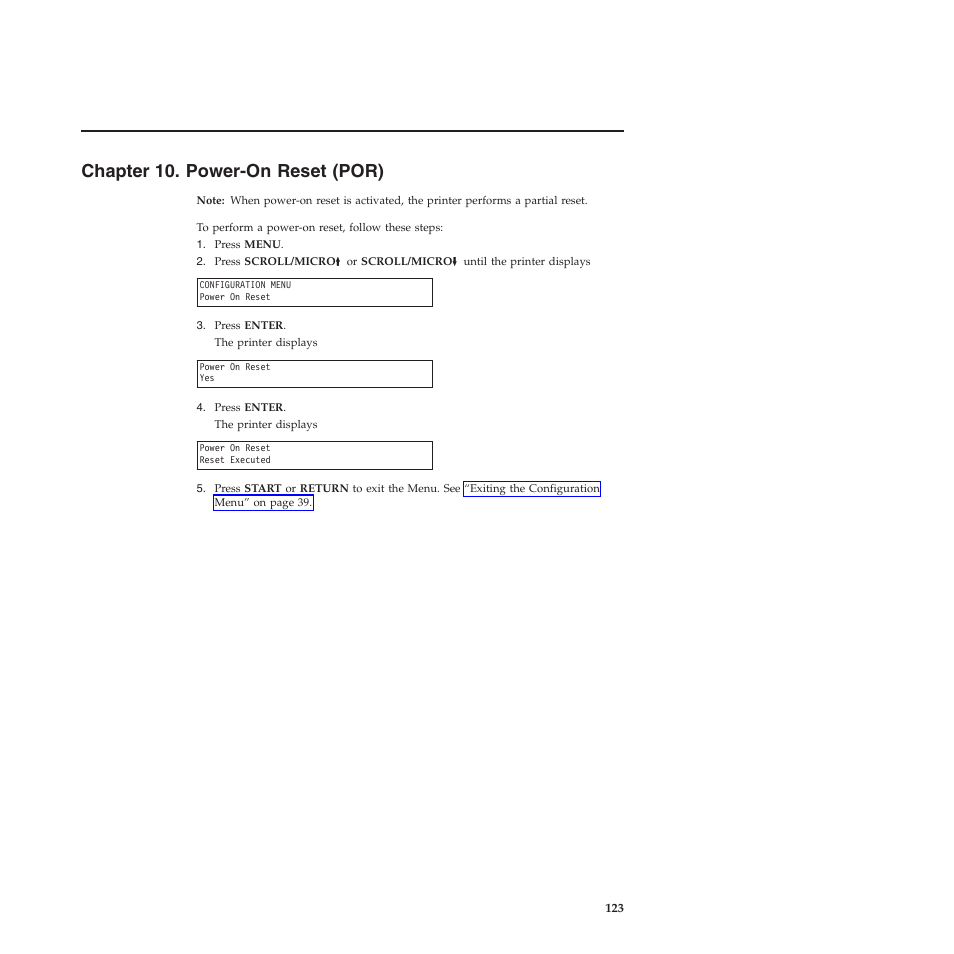 Chapter 10. power-on reset (por), Chapter 10, “power-on reset (por) | Compuprint 4247-X03 User Manual | Page 139 / 200