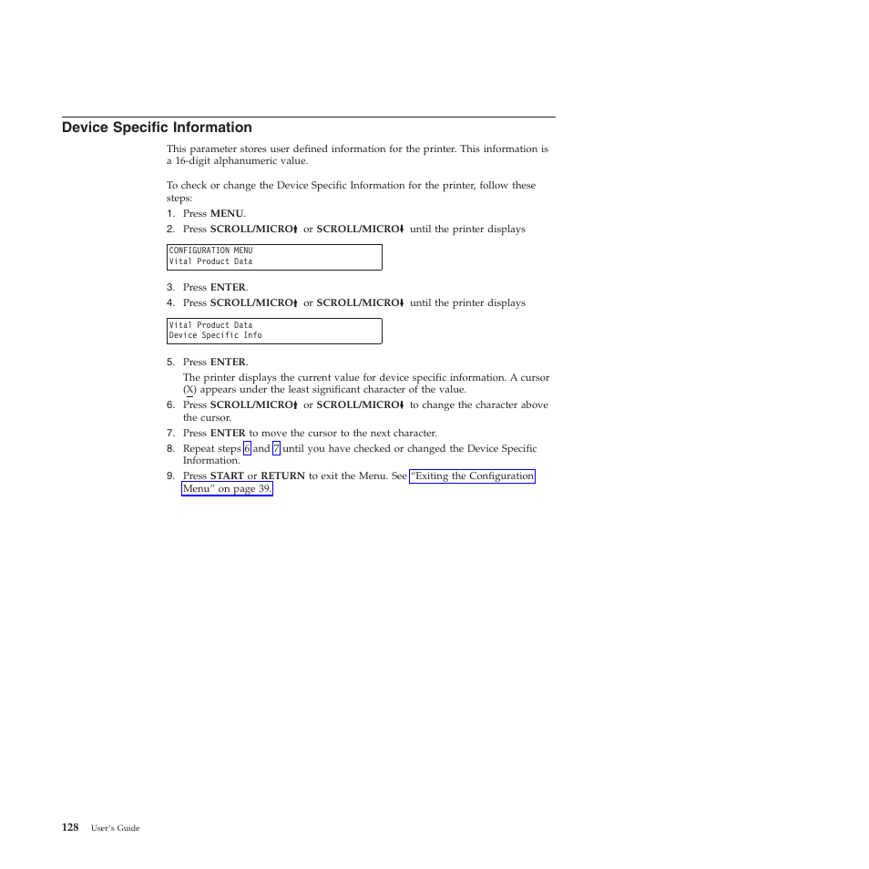 Device specific information | Compuprint 4247-X03 User Manual | Page 144 / 200