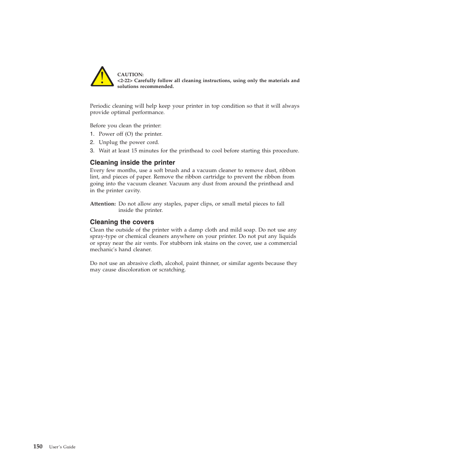 Cleaning inside the printer, Cleaning the covers | Compuprint 4247-X03 User Manual | Page 166 / 200