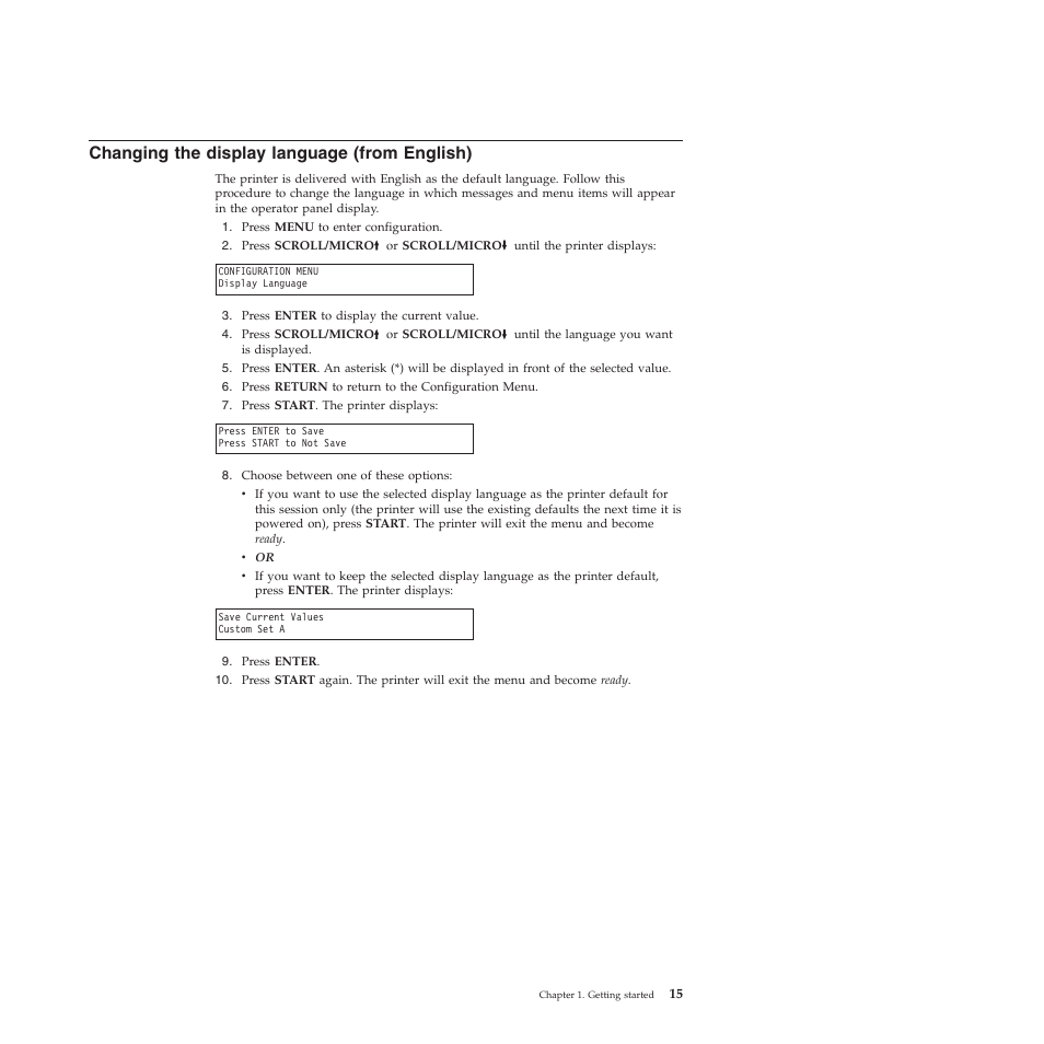 Changing the display language (from english) | Compuprint 4247-X03 User Manual | Page 31 / 200