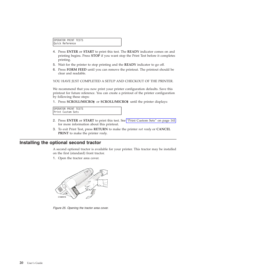 Installing the optional second tractor, Opening the tractor area cover | Compuprint 4247-X03 User Manual | Page 36 / 200