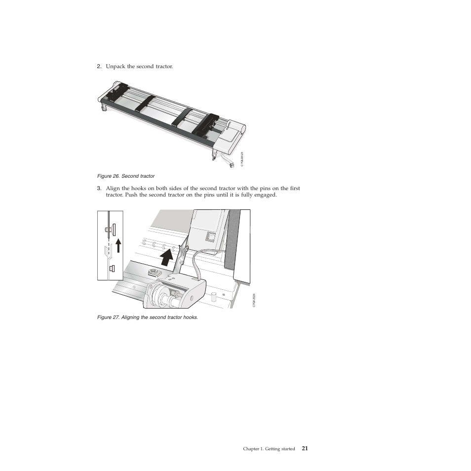 Second tractor, Aligning the second tractor hooks | Compuprint 4247-X03 User Manual | Page 37 / 200