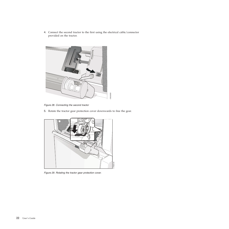Connecting the second tractor, Rotating the tractor gear protection cover | Compuprint 4247-X03 User Manual | Page 38 / 200
