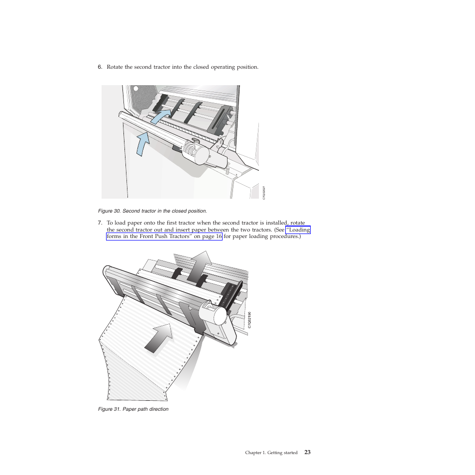 Second tractor in the closed position, Paper path direction | Compuprint 4247-X03 User Manual | Page 39 / 200
