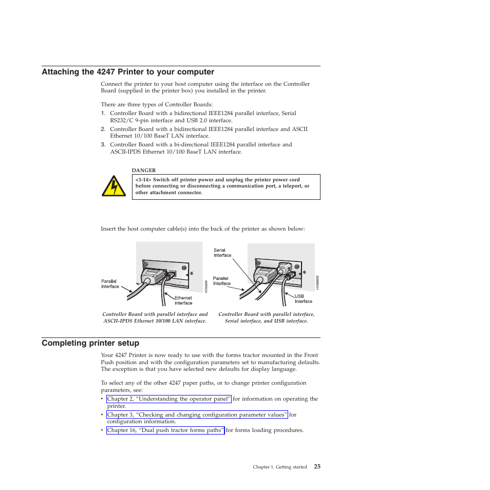 Attaching the 4247 printer to your computer, Completing printer setup | Compuprint 4247-X03 User Manual | Page 41 / 200