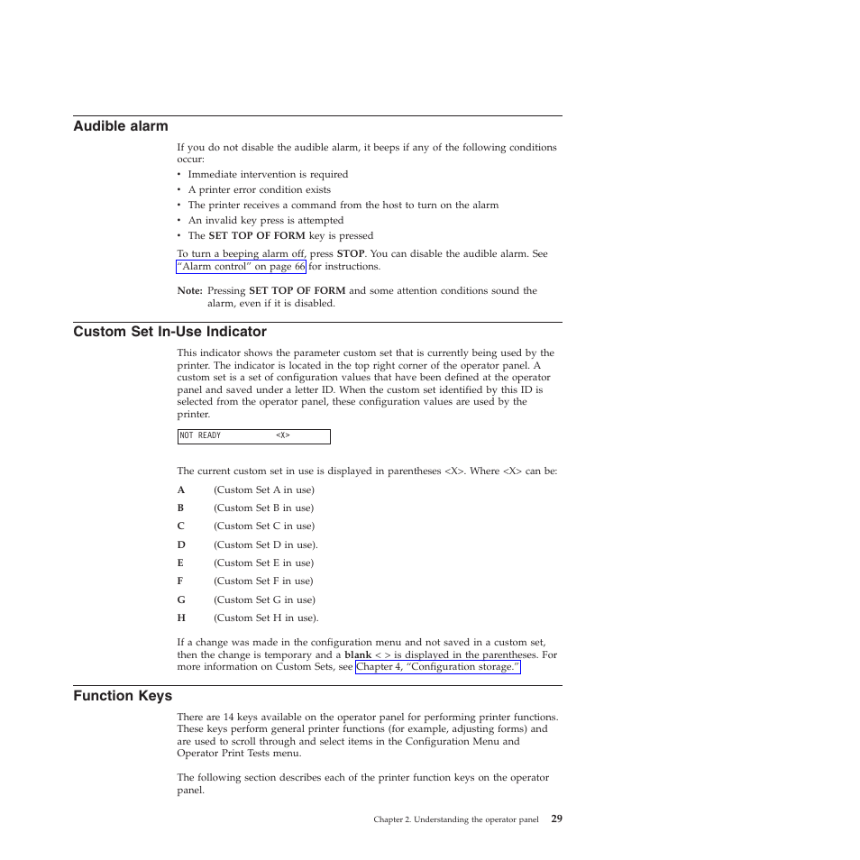 Audible alarm, Custom set in-use indicator, Function keys | Compuprint 4247-X03 User Manual | Page 45 / 200