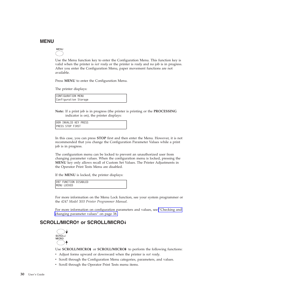 Menu, Scroll/micro↑ or scroll/micro | Compuprint 4247-X03 User Manual | Page 46 / 200