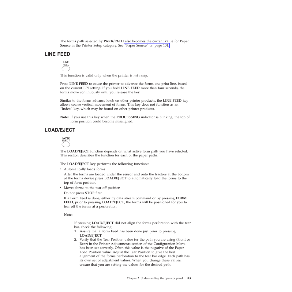 Line feed, Load/eject | Compuprint 4247-X03 User Manual | Page 49 / 200