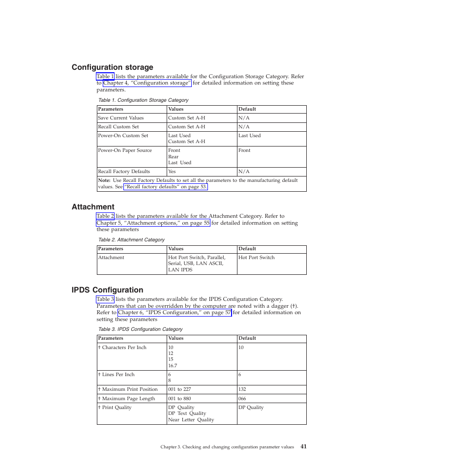Configuration storage, Attachment, Ipds configuration | Configuration storage category, Attachment category, Ipds configuration category | Compuprint 4247-X03 User Manual | Page 57 / 200