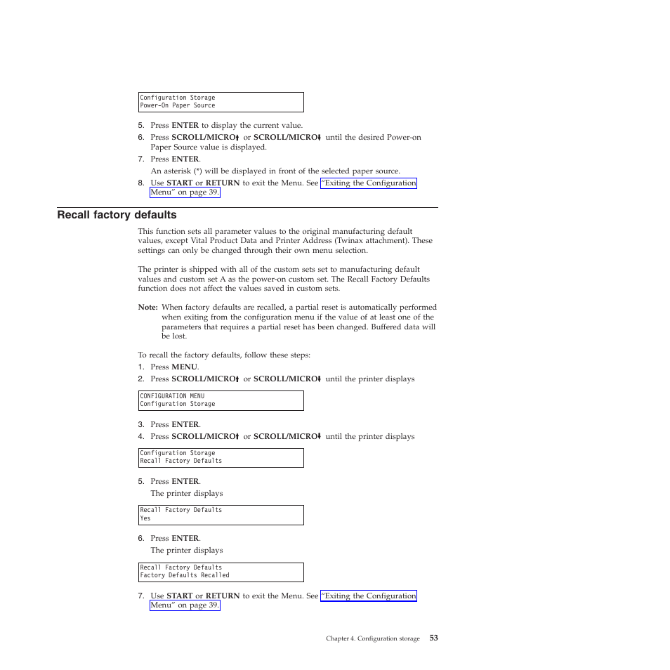 Recall factory defaults | Compuprint 4247-X03 User Manual | Page 69 / 200