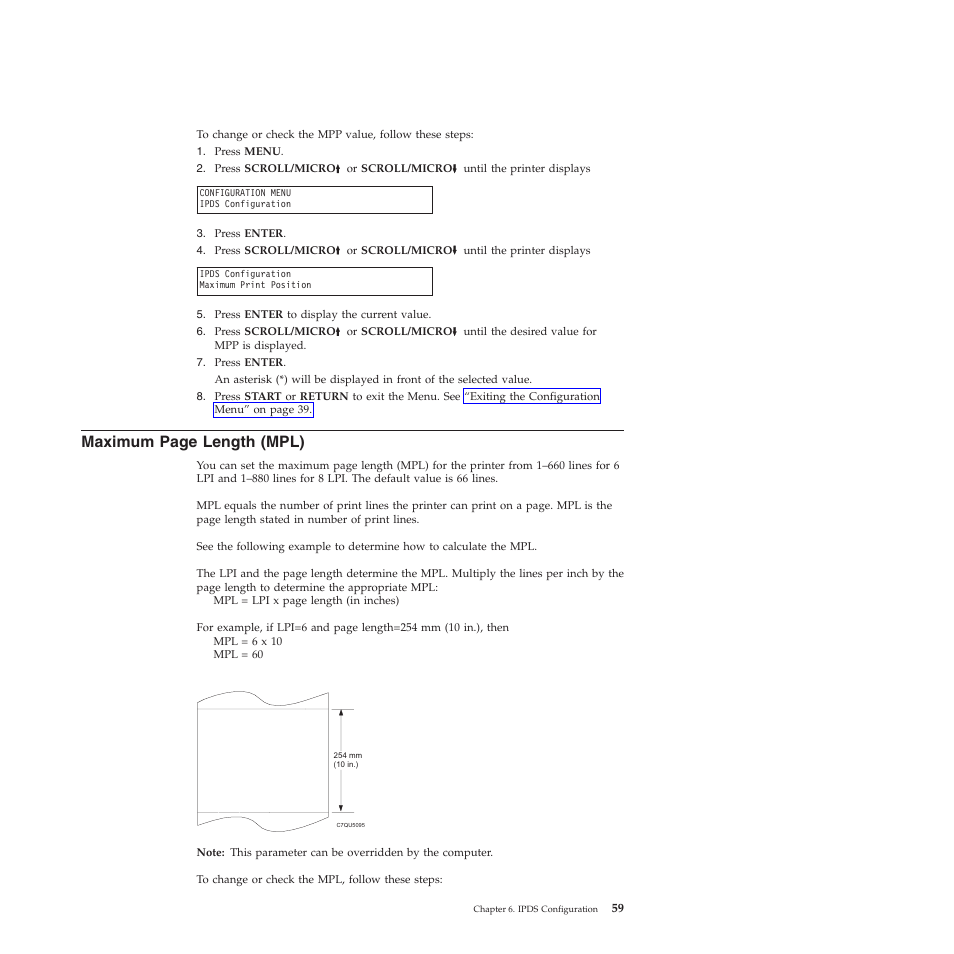 Maximum page length (mpl) | Compuprint 4247-X03 User Manual | Page 75 / 200