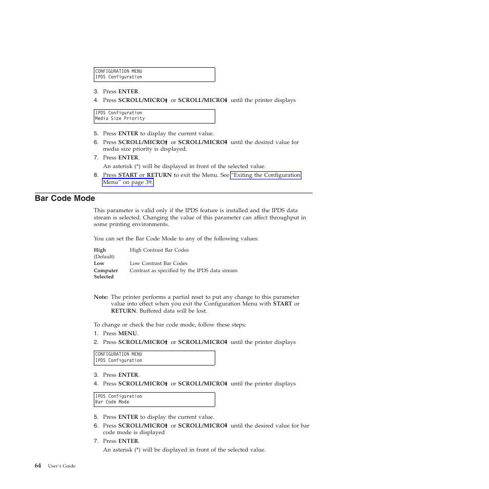 Bar code mode | Compuprint 4247-X03 User Manual | Page 80 / 200
