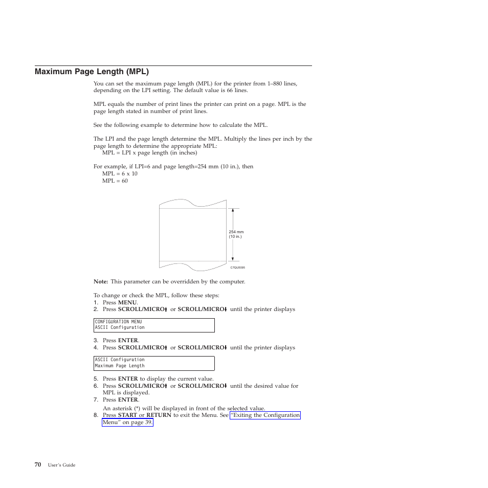 Maximum page length (mpl) | Compuprint 4247-X03 User Manual | Page 86 / 200