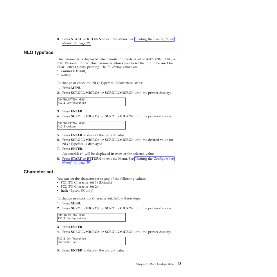 Nlq typeface, Character set | Compuprint 4247-X03 User Manual | Page 91 / 200
