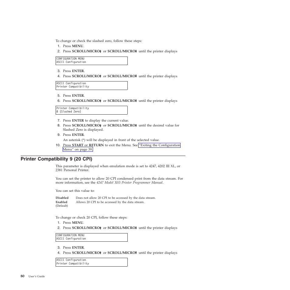 Printer compatibility 9 (20 cpi) | Compuprint 4247-X03 User Manual | Page 96 / 200