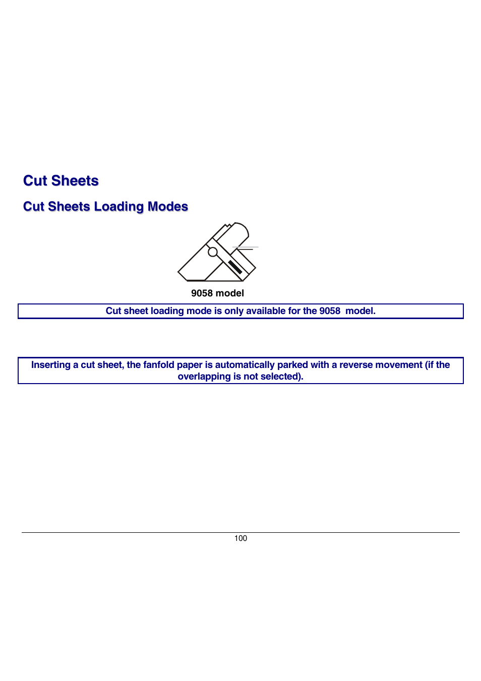 Cut sheets, Cut sheets loading modes | Compuprint 9058 User Manual | Page 106 / 145