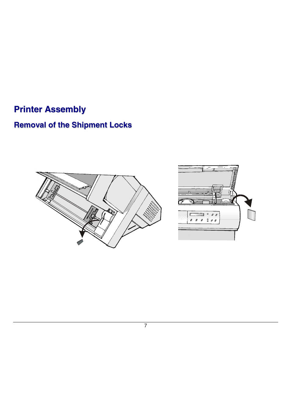 Printer assembly, Removal of the shipment locks | Compuprint 9058 User Manual | Page 13 / 145