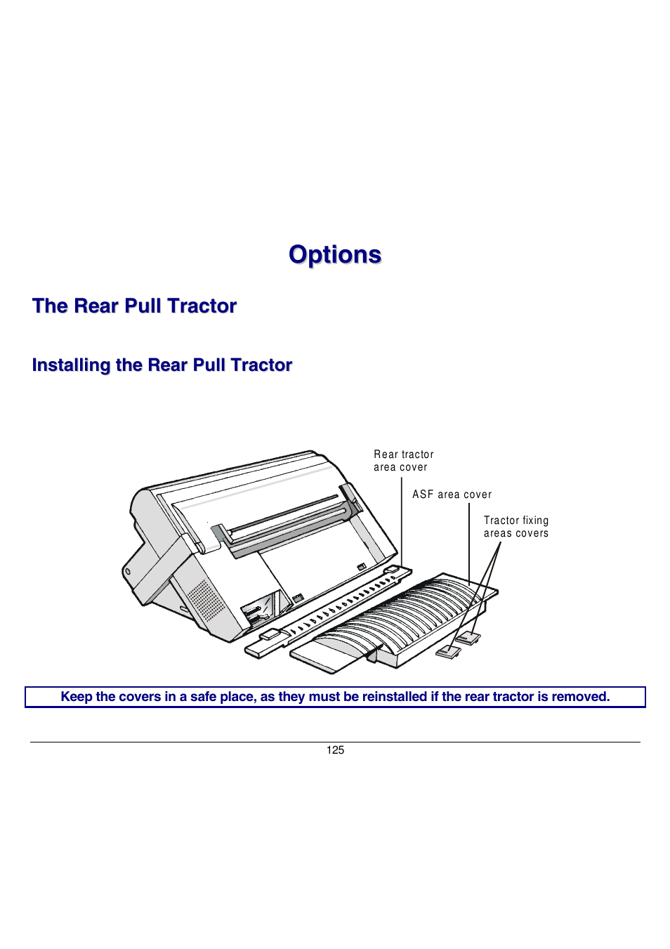 Options, The rear pull tractor, Installing the rear pull tractor | Compuprint 9058 User Manual | Page 131 / 145