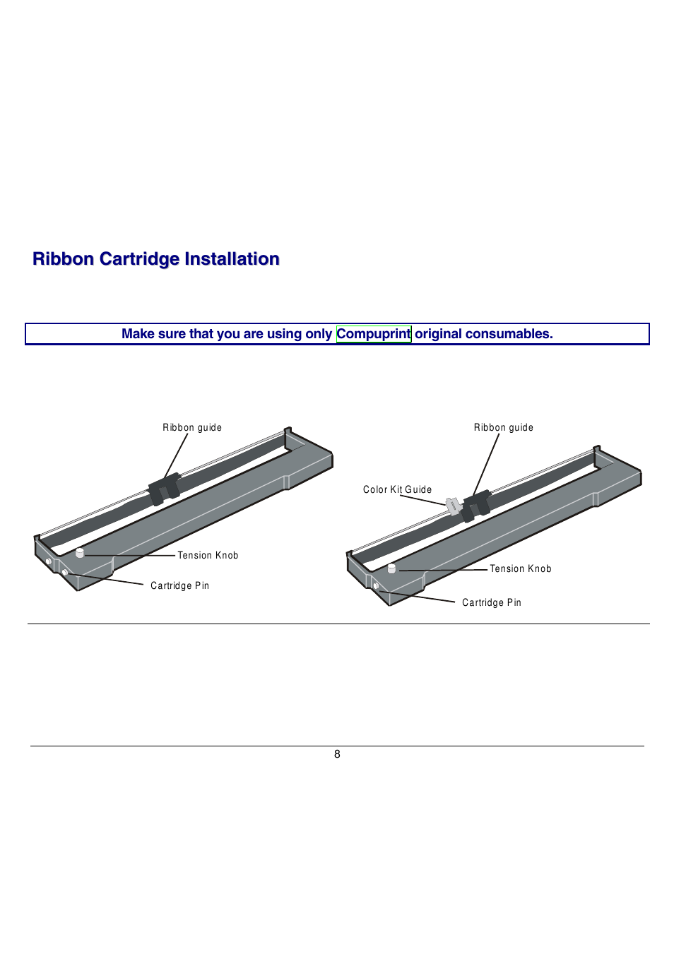 Ribbon cartridge installation | Compuprint 9058 User Manual | Page 14 / 145