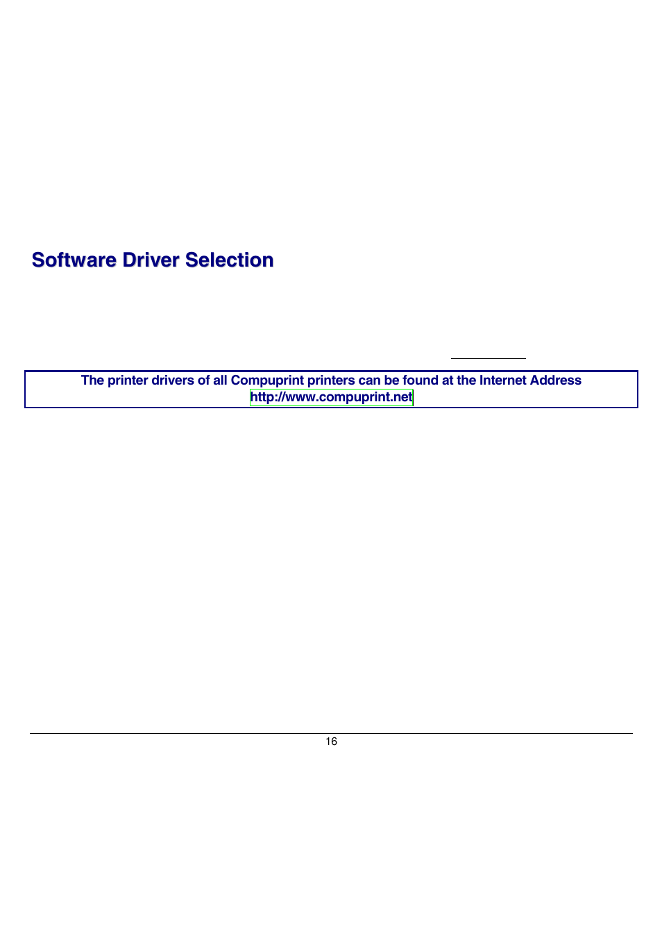 Software driver selection | Compuprint 9058 User Manual | Page 22 / 145