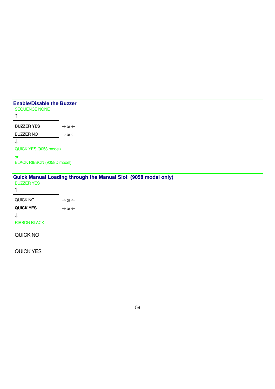 Enable or disables the buzzer | Compuprint 9058 User Manual | Page 65 / 145