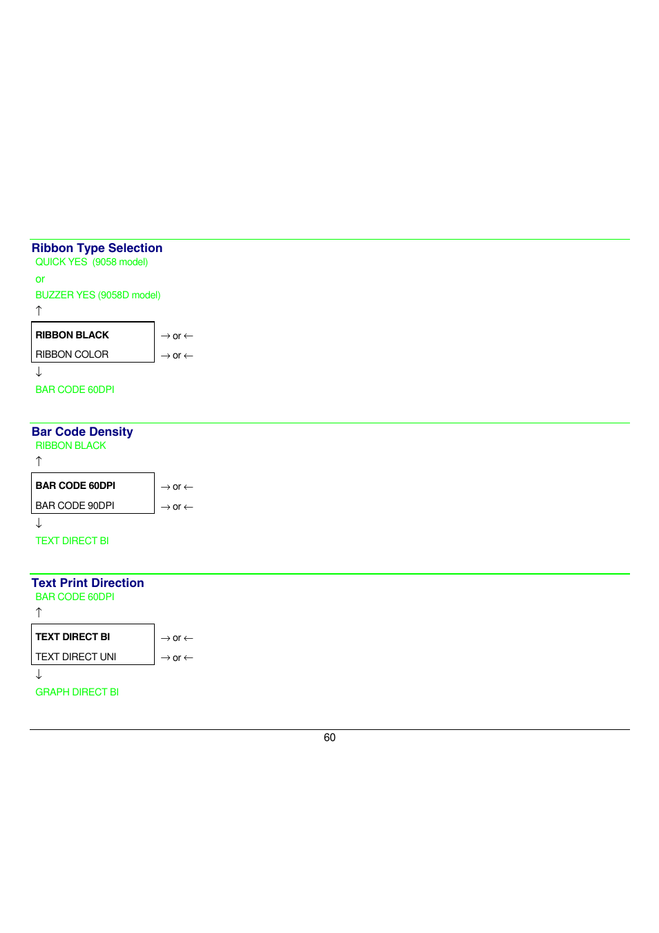 Selects the bar code print density: 60 or 90 dpi | Compuprint 9058 User Manual | Page 66 / 145