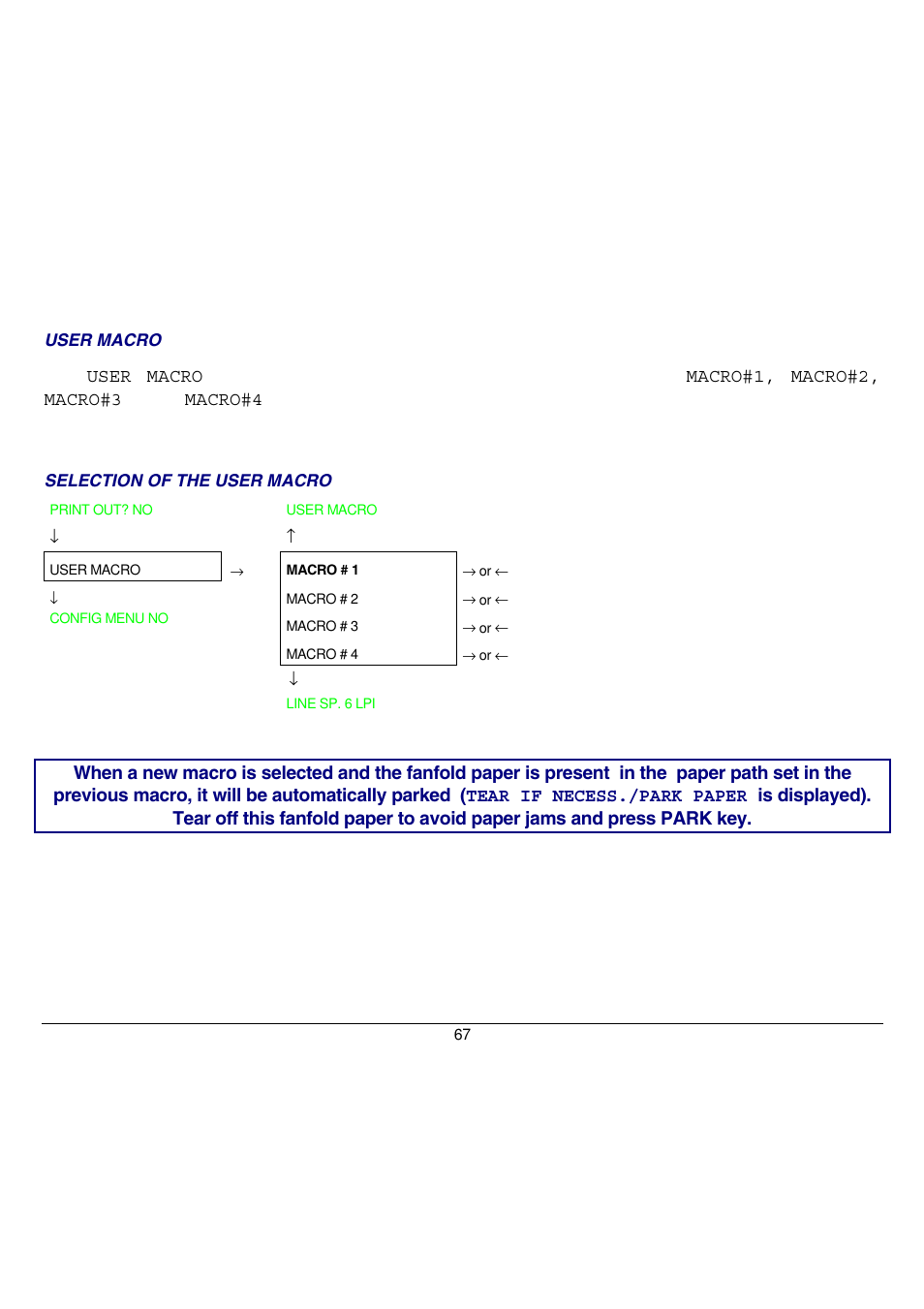 User macro, Selection of the user macro | Compuprint 9058 User Manual | Page 73 / 145