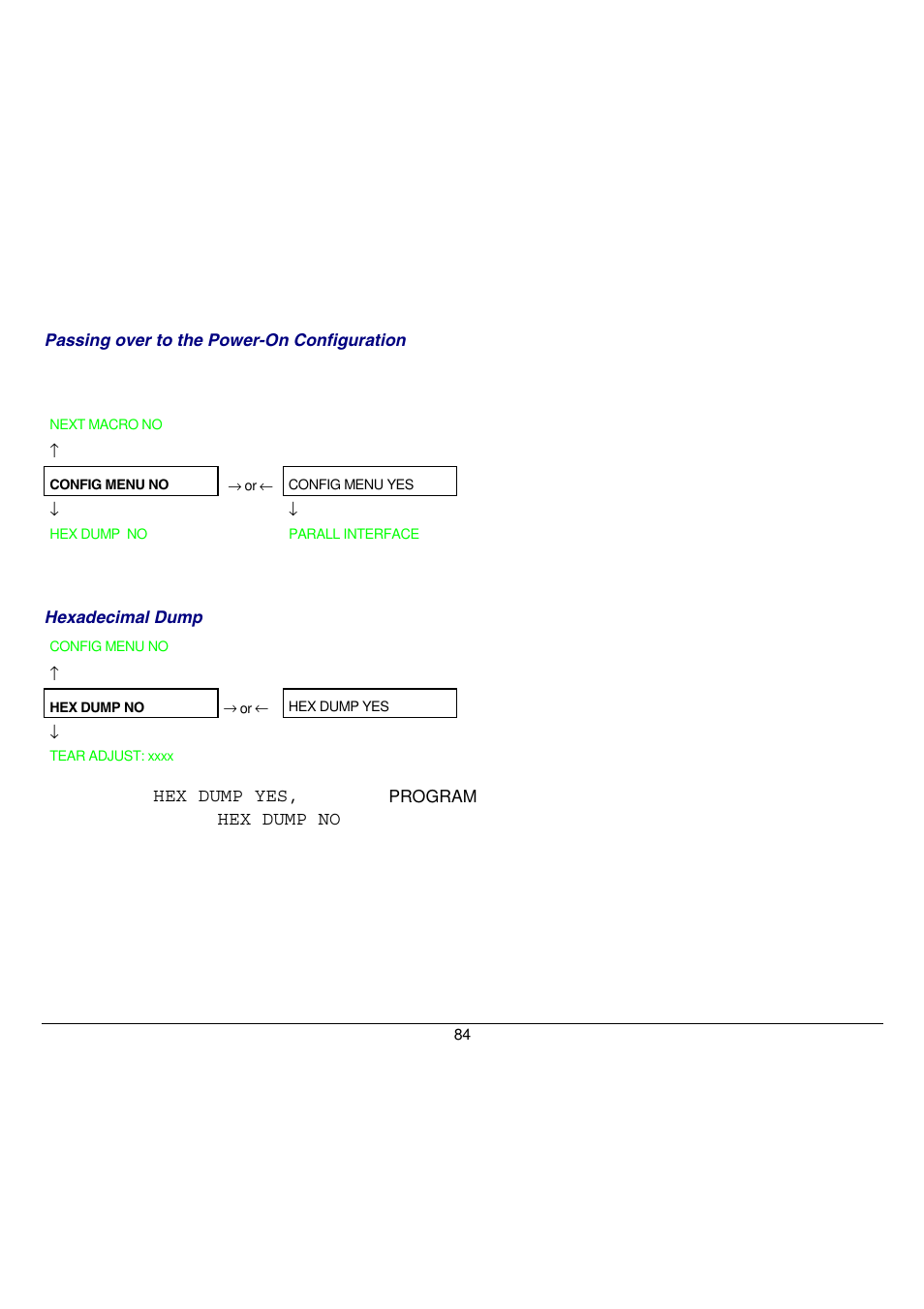 These items are self-explaining, If you select hex dump yes, press the, Passing over to the power-on configuration | Hexadecimal dump | Compuprint 9058 User Manual | Page 90 / 145