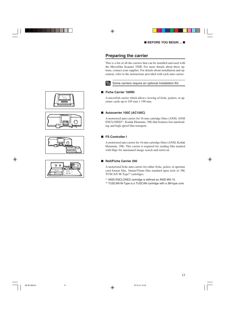 Preparing the carrier | Canon 350II User Manual | Page 19 / 62