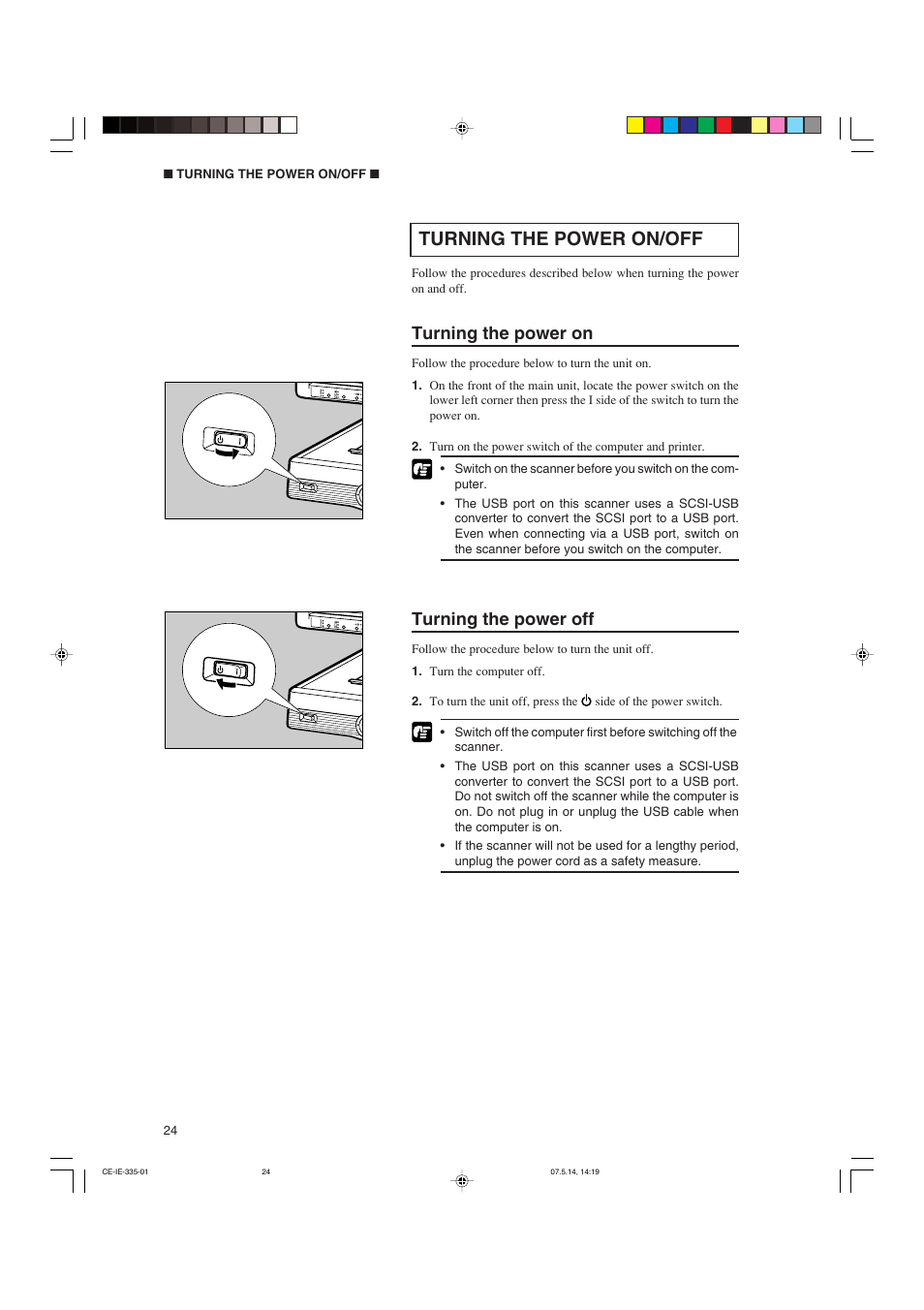 Turning the power on/off, Turning the power on, Turning the power off | Canon 350II User Manual | Page 26 / 62