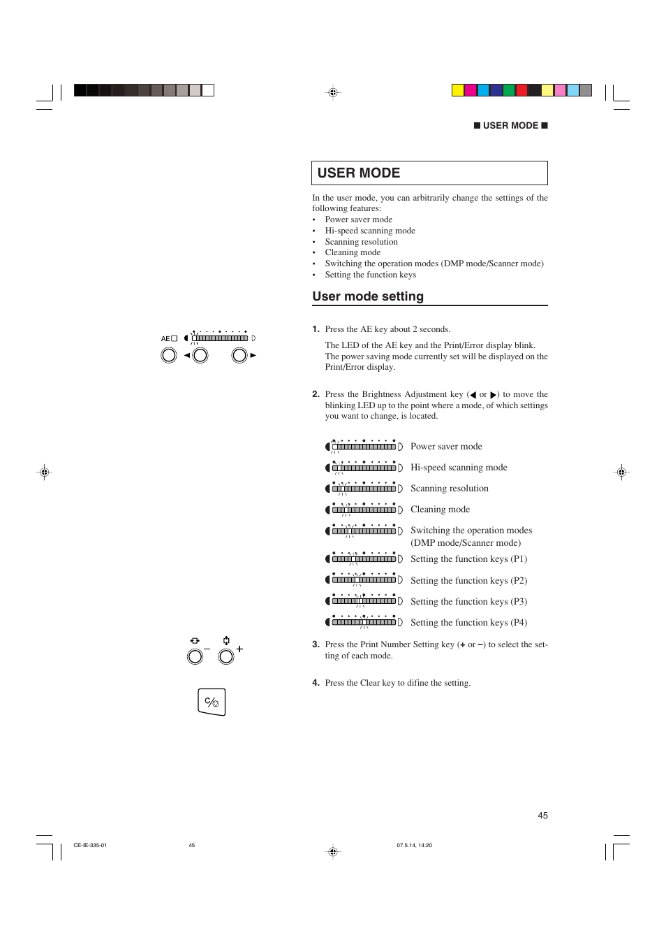 User mode, User mode setting | Canon 350II User Manual | Page 47 / 62