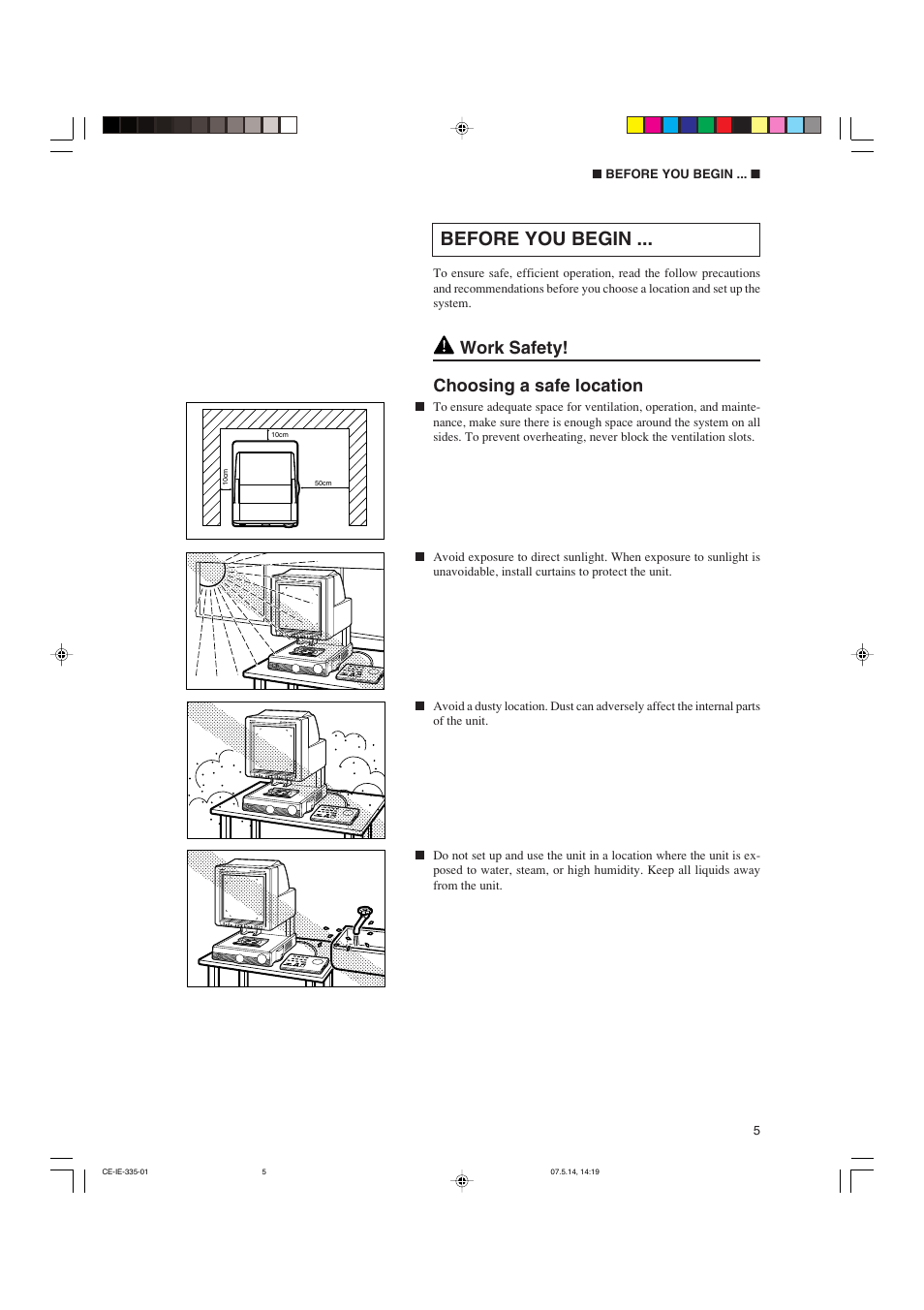 Before you begin, Work safety! choosing a safe location | Canon 350II User Manual | Page 7 / 62