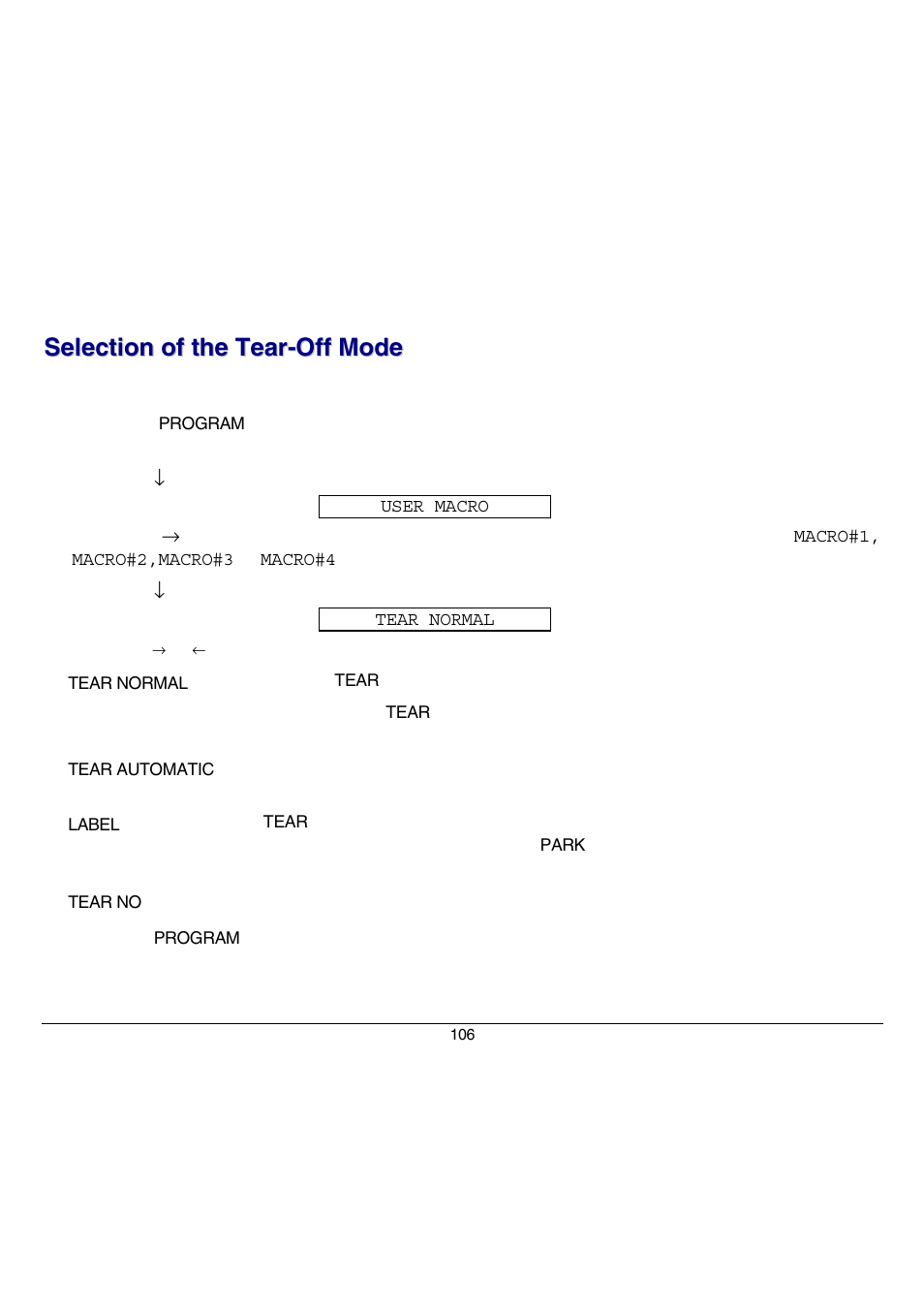 Selection of the tear-off mode | Compuprint 9070 User Manual | Page 111 / 171