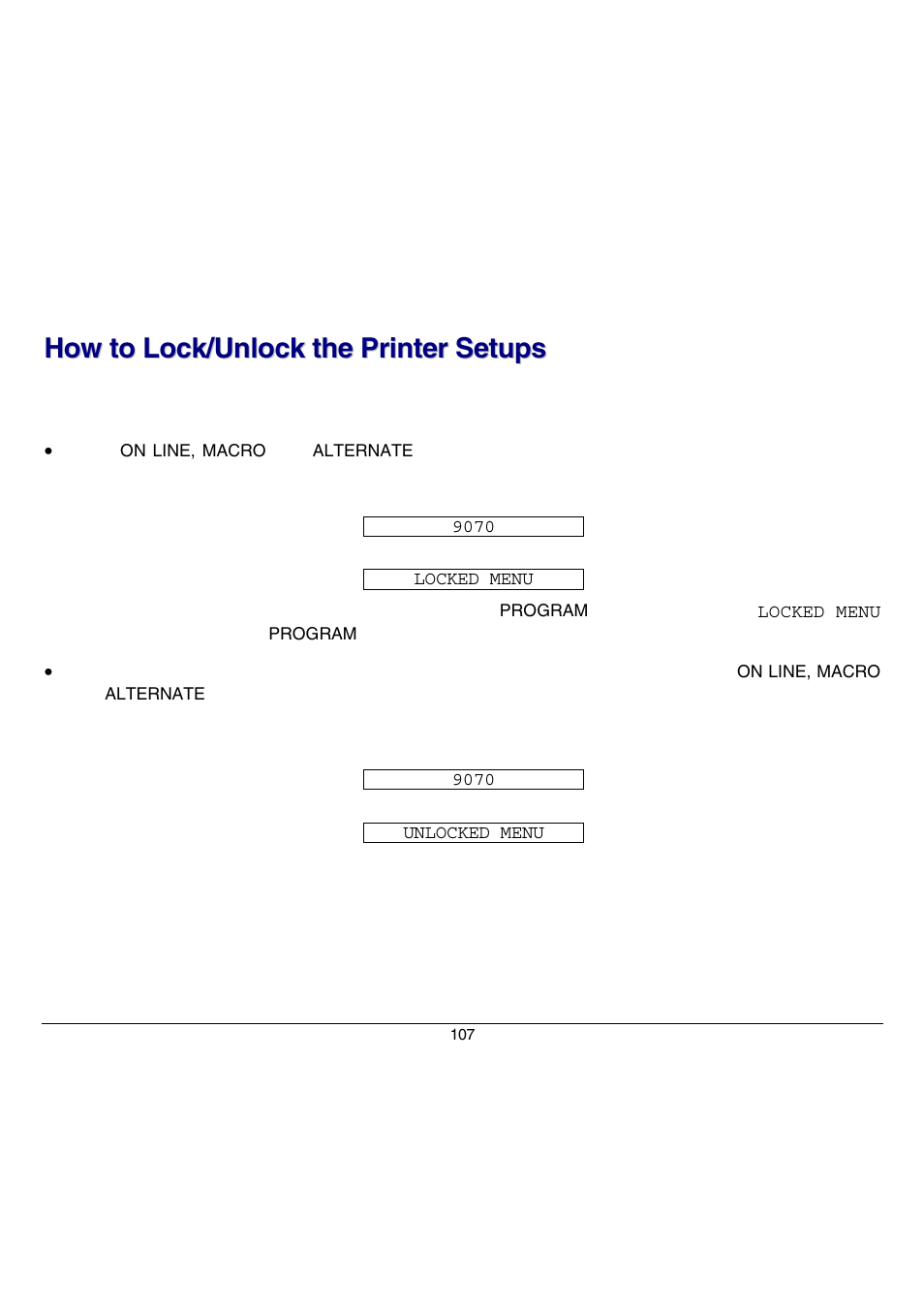 How to lock/unlock the printer setups | Compuprint 9070 User Manual | Page 112 / 171