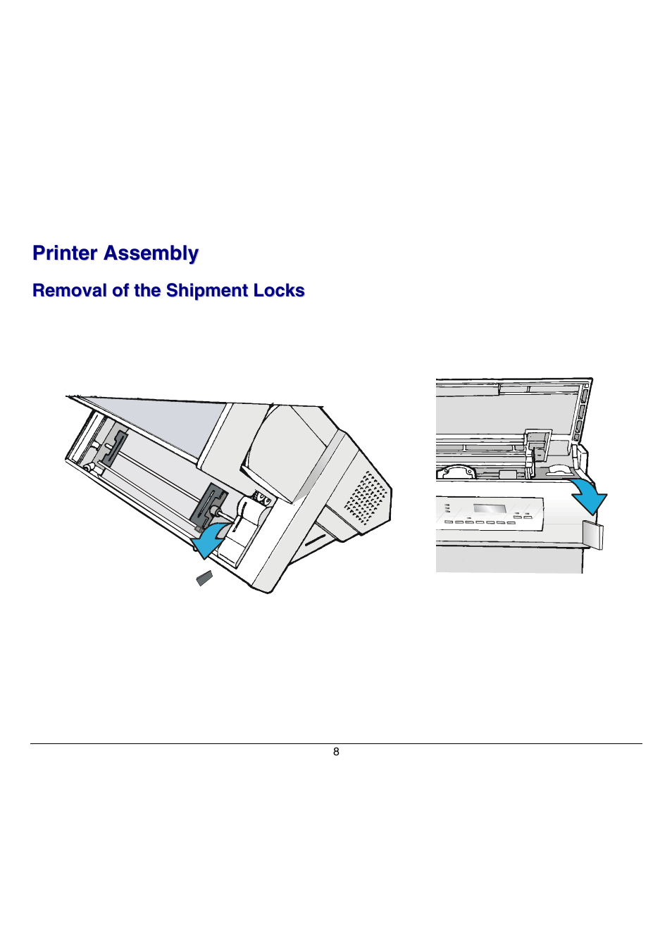 Printer assembly, Removal of the shipment locks | Compuprint 9070 User Manual | Page 13 / 171