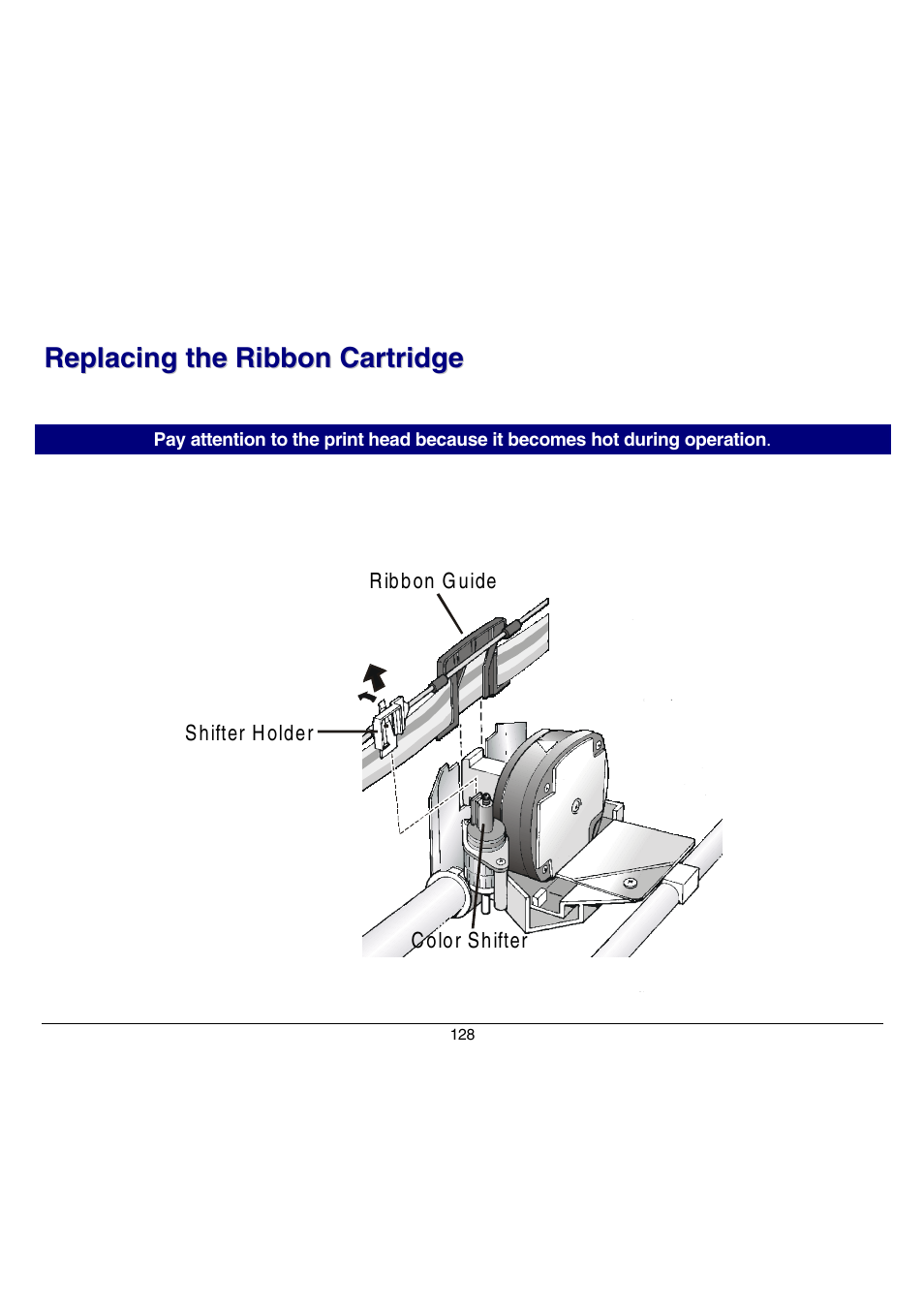 Replacing the ribbon cartridge, Dust or humidity (see, Printer | Specifications, Later) | Compuprint 9070 User Manual | Page 133 / 171