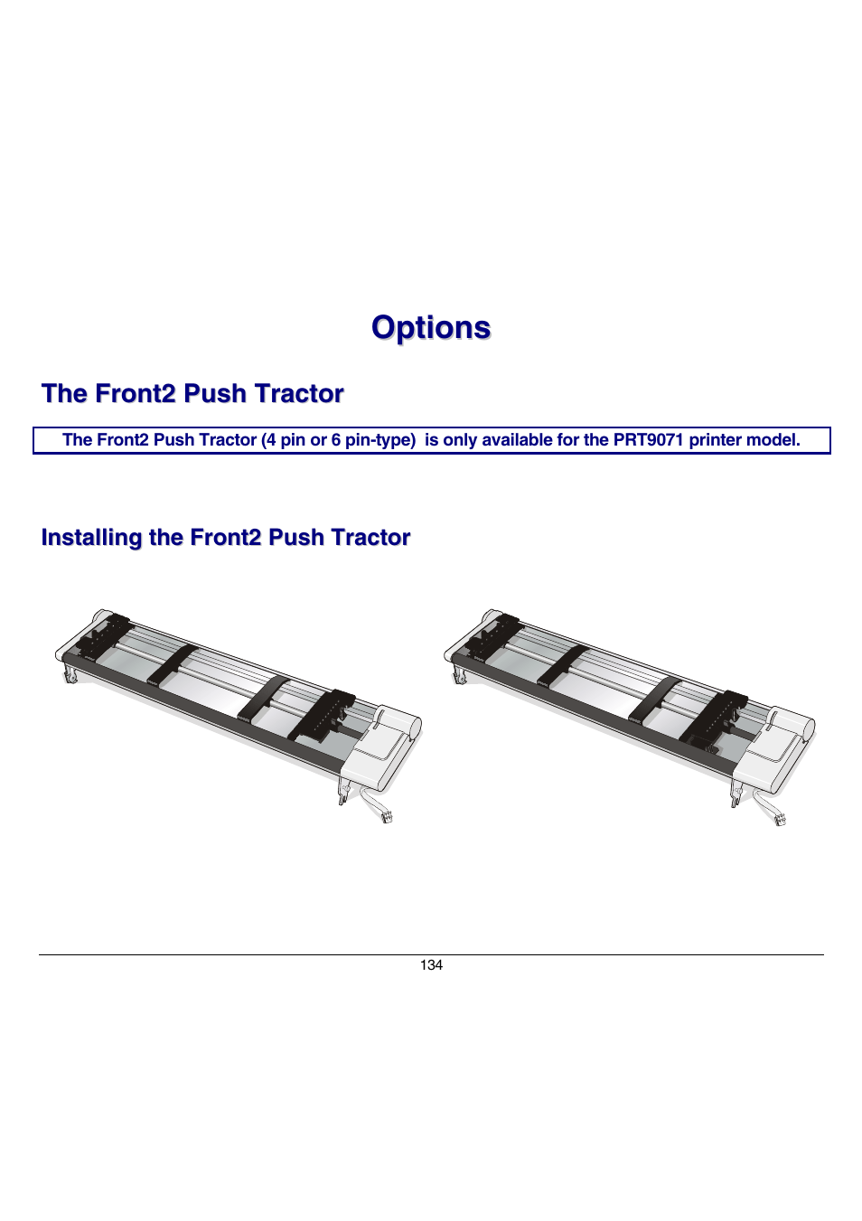 Options, The front2 push tractor, Installing the front2 push tractor | Compuprint 9070 User Manual | Page 139 / 171