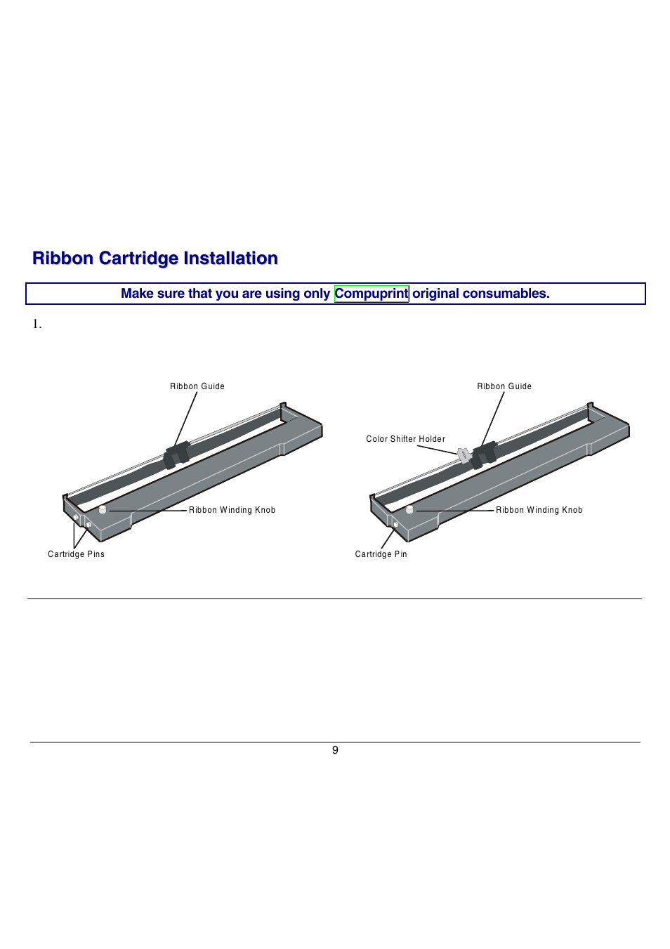 Ribbon cartridge installation | Compuprint 9070 User Manual | Page 14 / 171