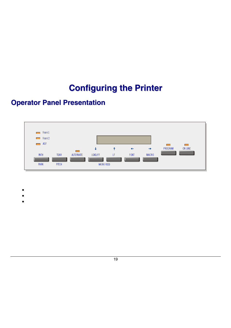 Configuring the printer, Operator panel presentation | Compuprint 9070 User Manual | Page 24 / 171