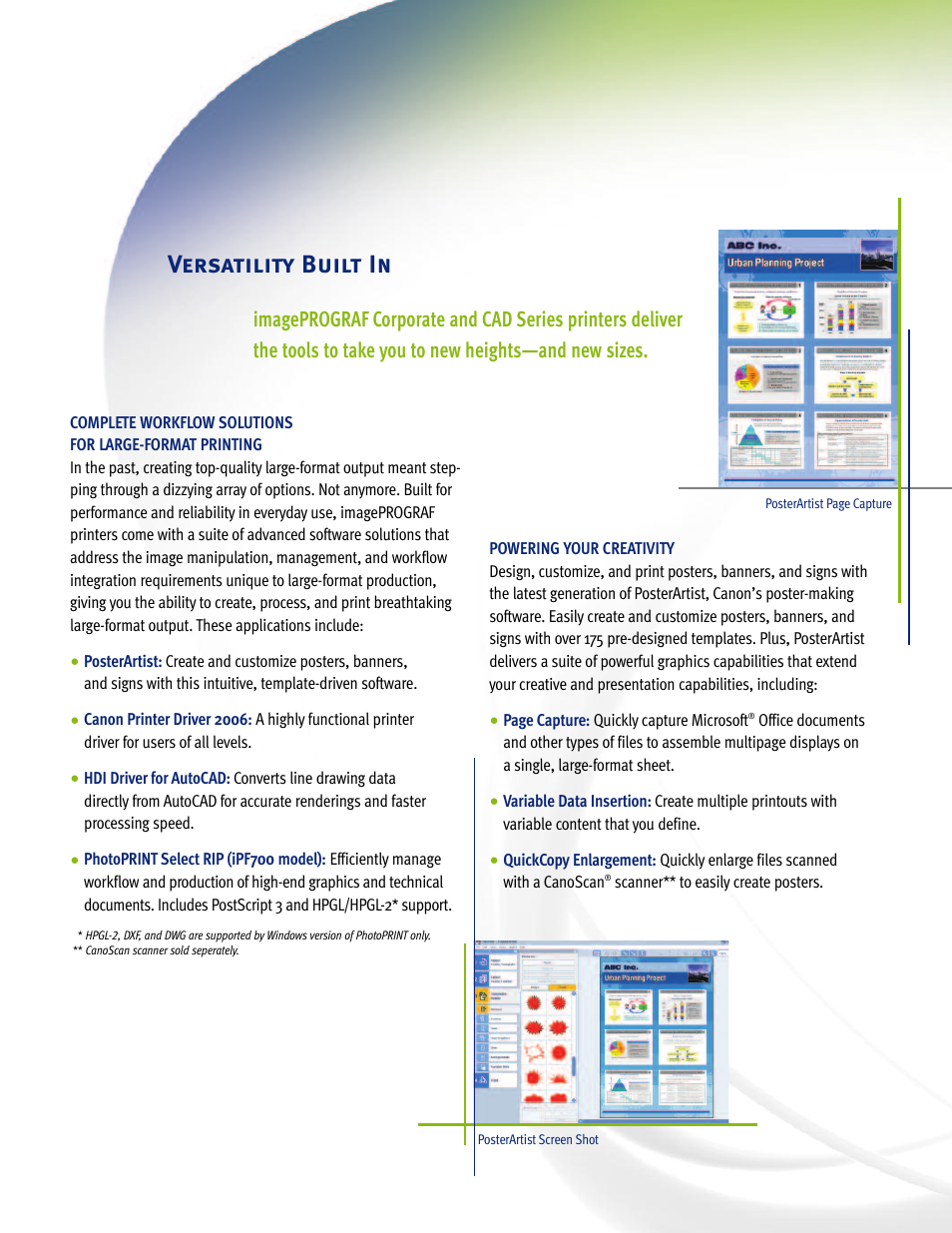 Versatility built in | Canon imagePROGRAF IPF700 User Manual | Page 6 / 10