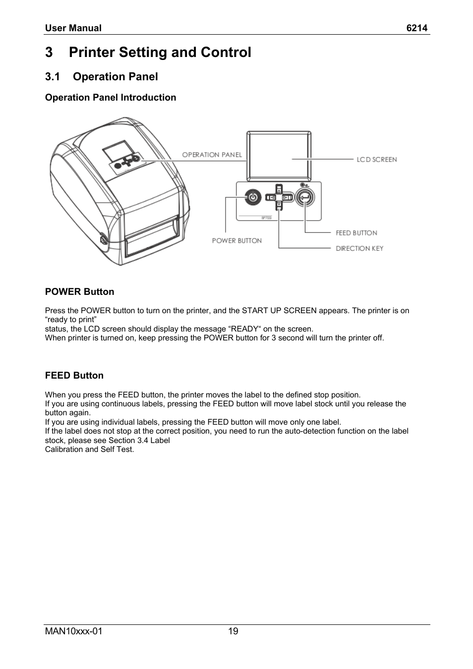 3 printer setting and control, 1 operation panel | Compuprint 6214 User Manual | Page 24 / 70