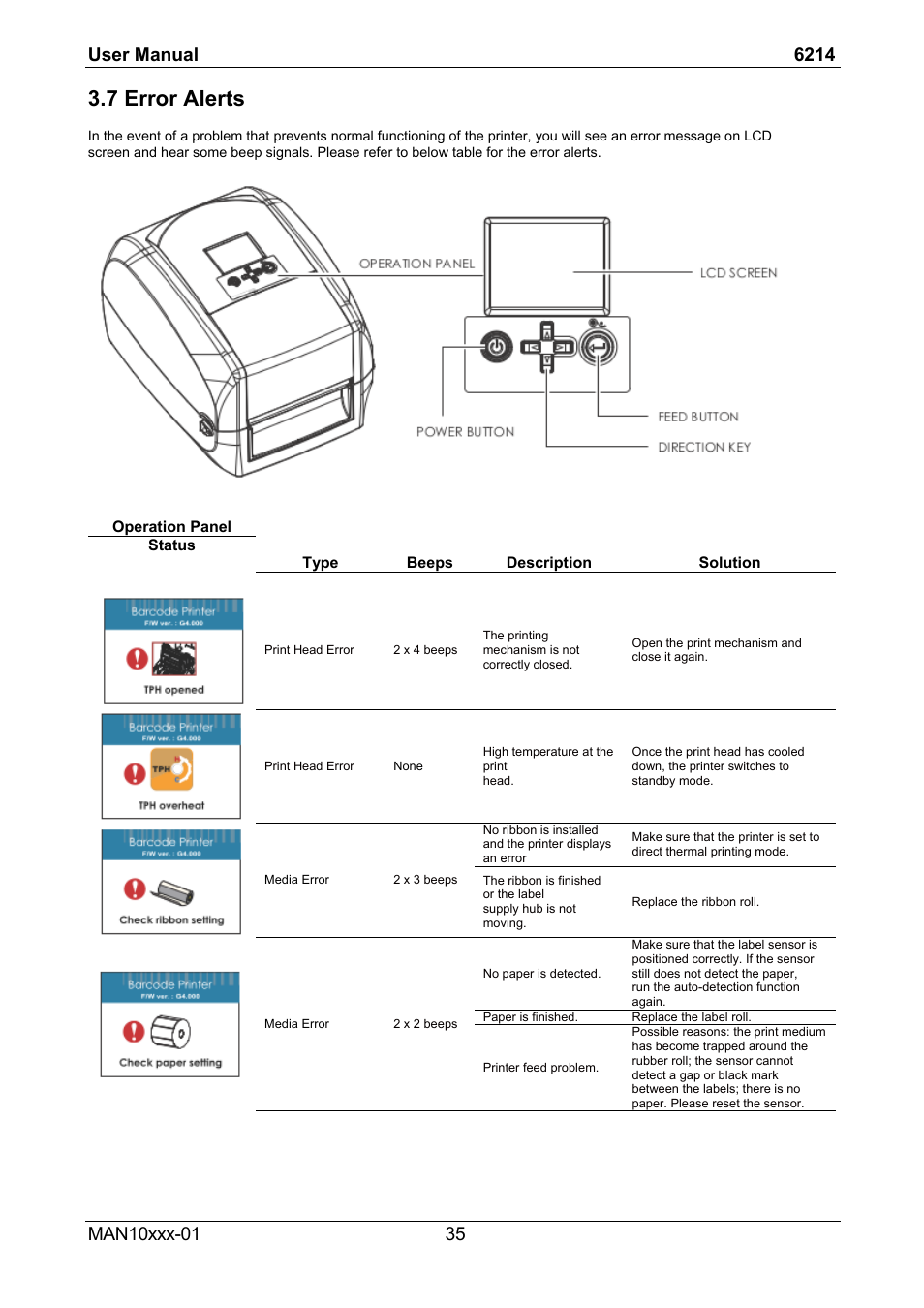 7 error alerts | Compuprint 6214 User Manual | Page 40 / 70