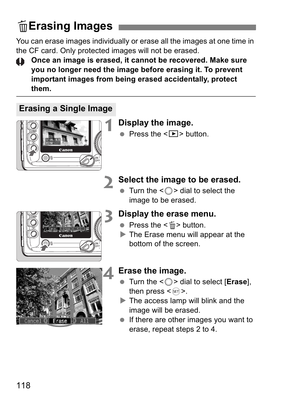 Lerasing images | Canon EOS 5D User Manual | Page 118 / 184