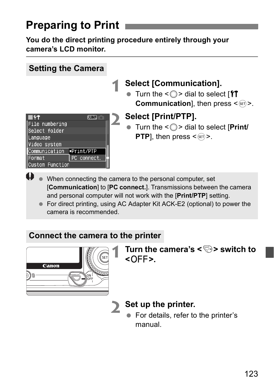 Preparing to print | Canon EOS 5D User Manual | Page 123 / 184