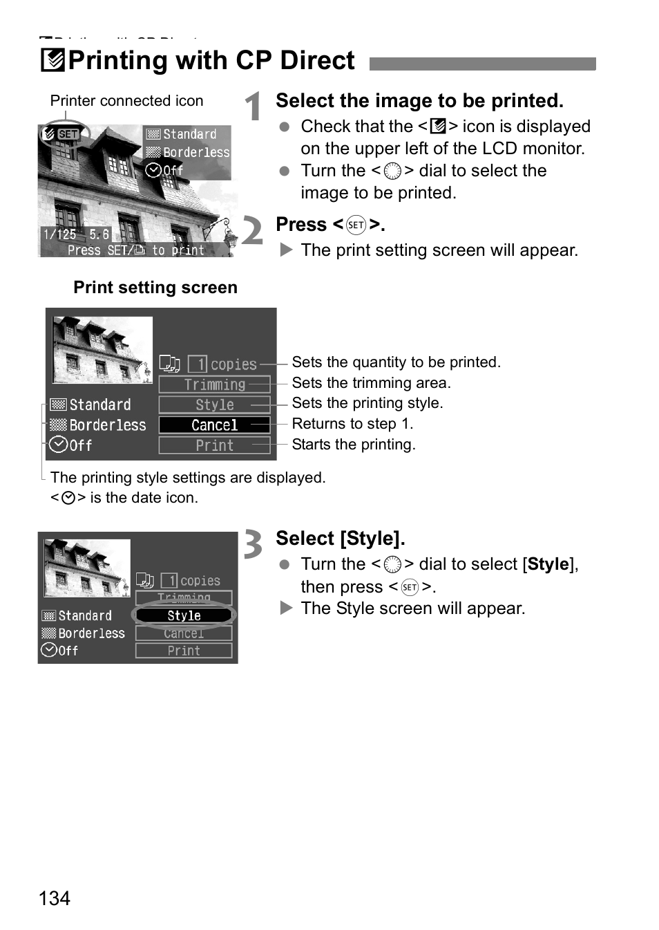 A printing with cp direct | Canon EOS 5D User Manual | Page 134 / 184