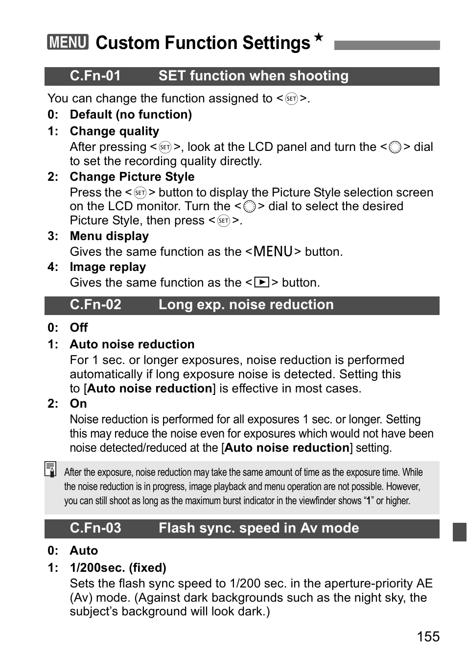 3custom function settings n | Canon EOS 5D User Manual | Page 155 / 184