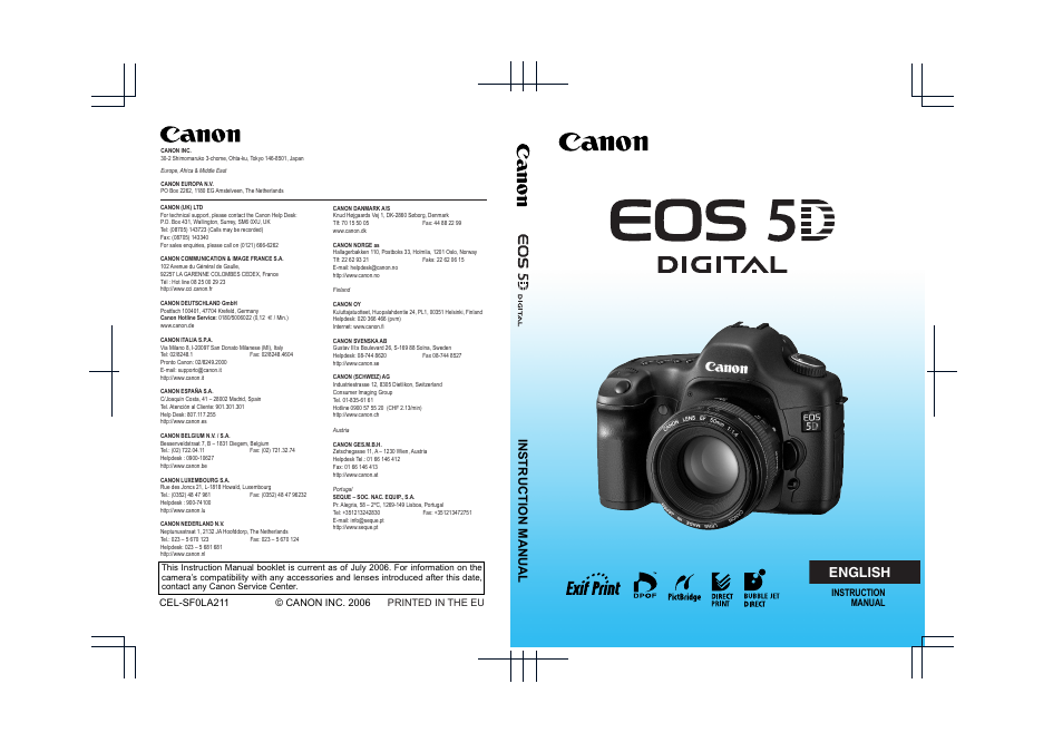 English, Instruction manual | Canon EOS 5D User Manual | Page 184 / 184