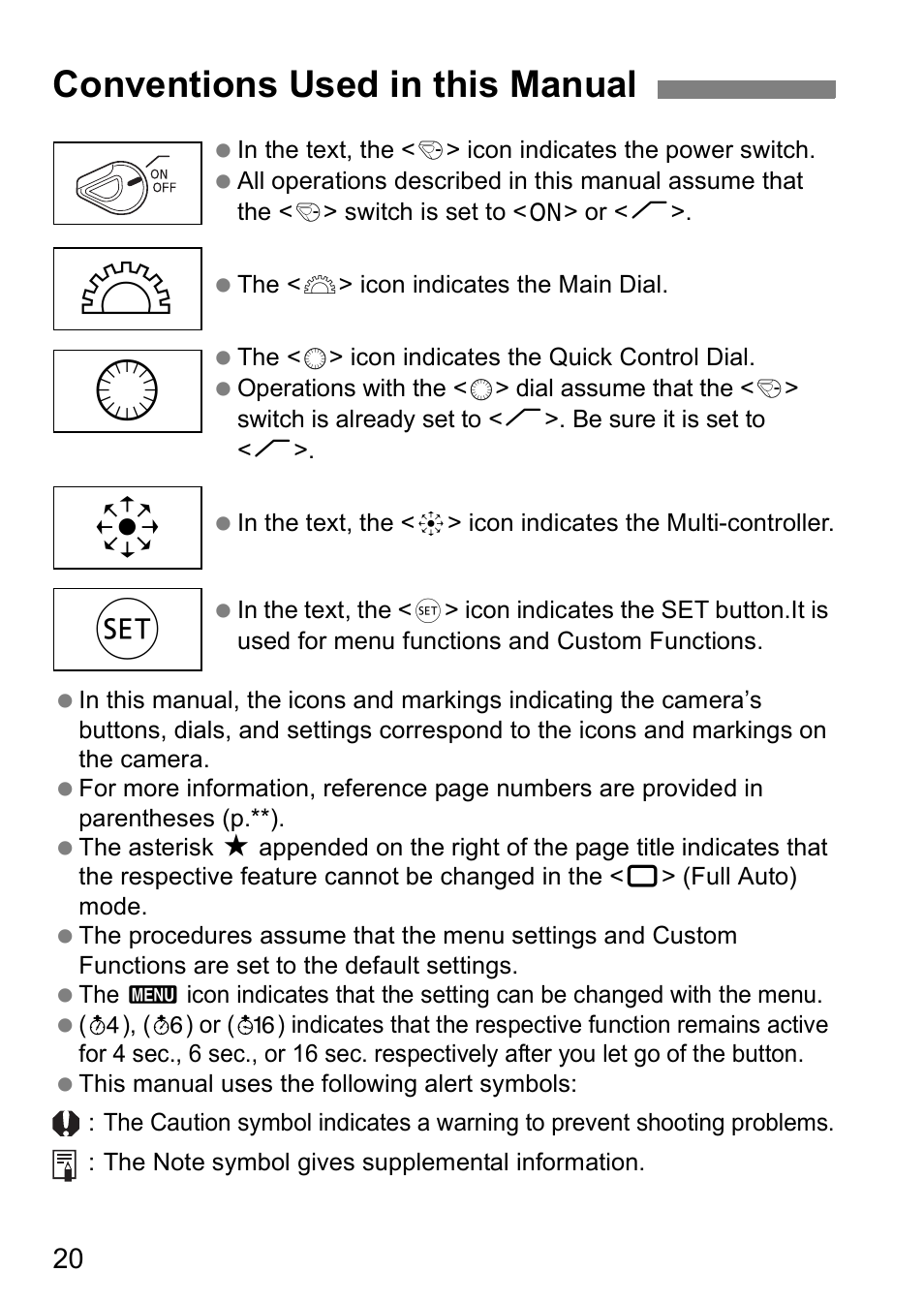 Conventions used in this manual | Canon EOS 5D User Manual | Page 20 / 184