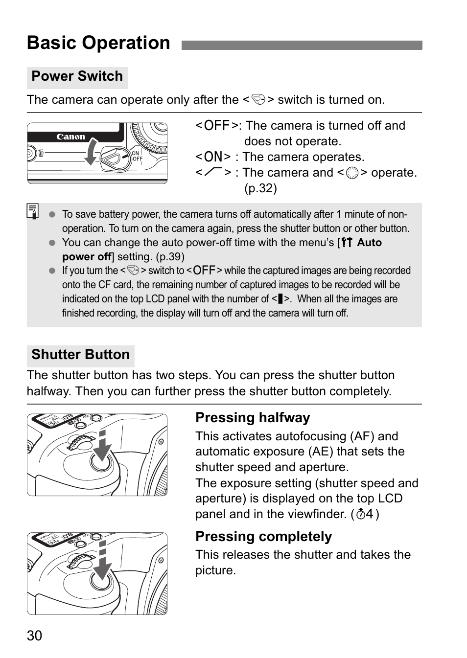 Basic operation | Canon EOS 5D User Manual | Page 30 / 184