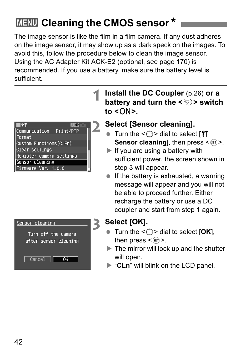 3cleaning the cmos sensor n | Canon EOS 5D User Manual | Page 42 / 184